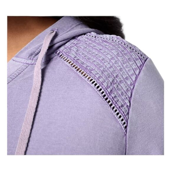 LOGO Life Lori Goldstein Pintuck Trim Hoodie Sweatshirt Steel Blue French Terry - Picture 4 of 10